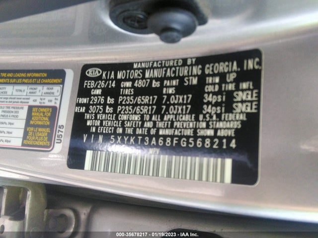 2015 Kia Sorento, VIN: 5XYKT3A68FG568214