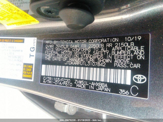 2020 Toyota Prius, VIN: JTDKARFU1L3107842
