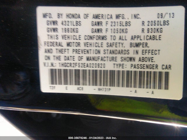 Honda k24w1 2014 1HGCR2F52EA020920 Image 21