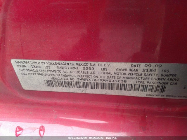2010 VOLKSWAGEN JETTA SEDAN SE VIN: 3VWRX7AJXAM035238