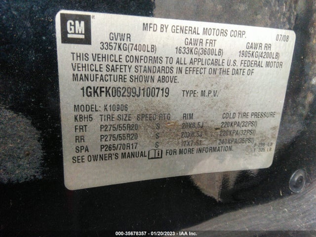 GMC YUKON XL DENALI 2009 1GKFK06299J100719 Image 10