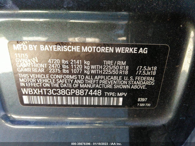 2016 BMW X1, VIN: WBXHT3C38GP887448