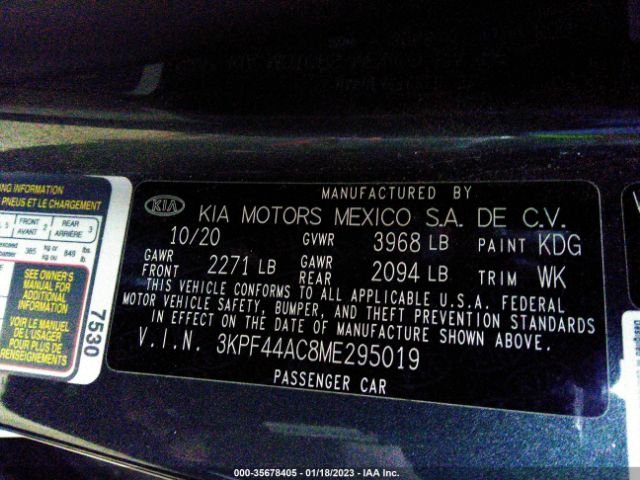 3KPF44AC8ME295019 KIA FORTE GT