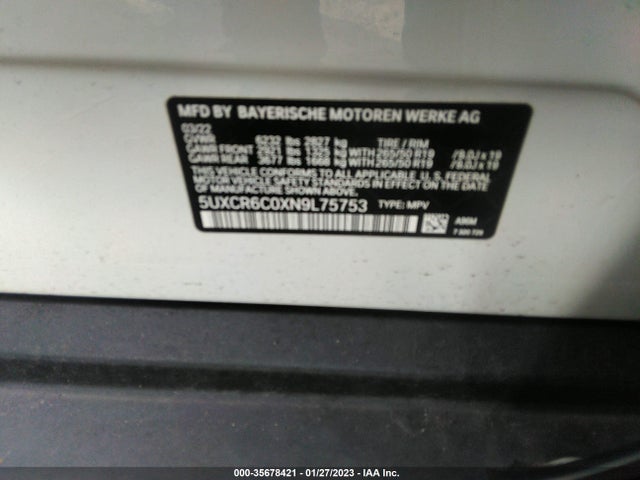 5UXCR6C0XN9L75753 BMW X5 Xdrive40i