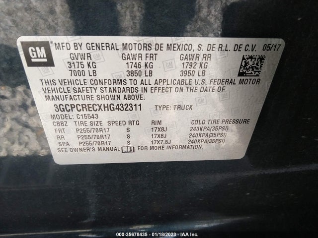 2017 Chevrolet Silverado 1500, VIN: 3GCPCRECXHG432311