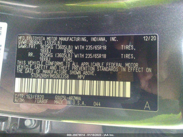 2021 Toyota Highlander, VIN: 5TDHZRBH1MS083358