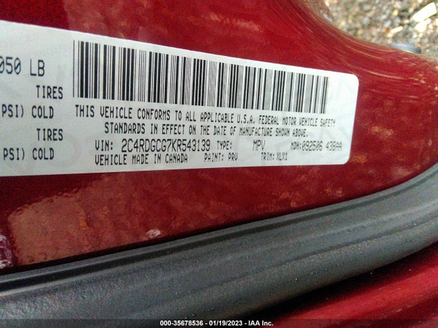 Dodge Grand Caravan Sxt 2019 2C4RDGCG7KR543139 Image 10