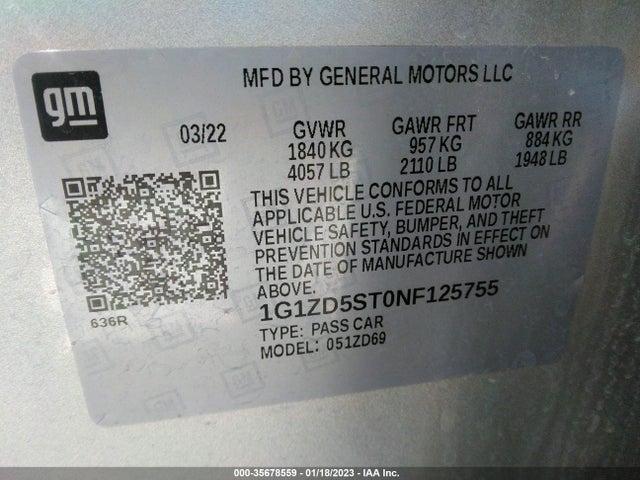 Chevrolet MALIBU LT 2022 1G1ZD5ST0NF125755 Image 9