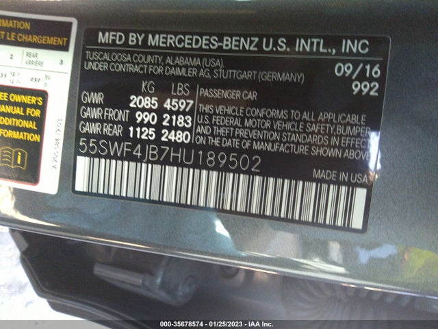2017 Mercedes-Benz C-Class, VIN: 55SWF4JB7HU189502