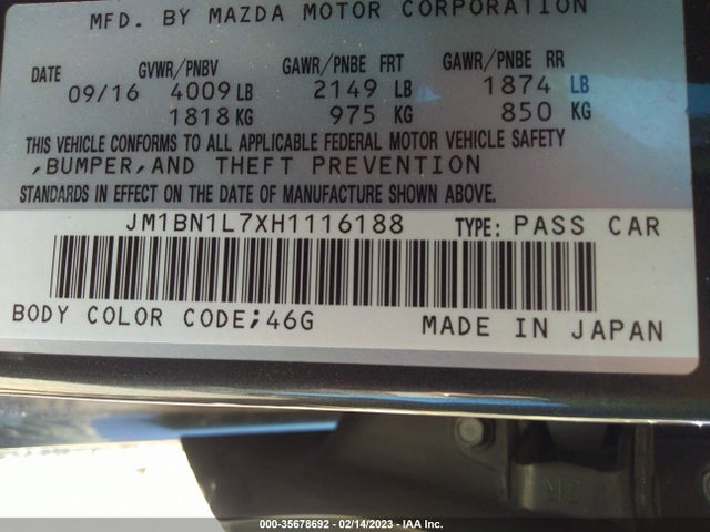 2017 Mazda 3, VIN: JM1BN1L7XH1116188