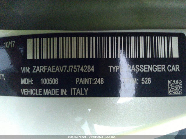 ZARFAEAV7J7574284 Alfa Romeo GIULIA QUADRIFOGLIO