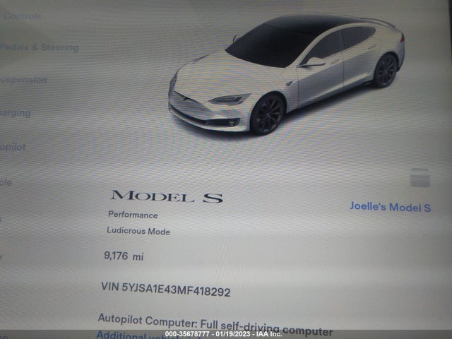 2021 TESLA MODEL S PERFORMANCE VIN: 5YJSA1E43MF418292
