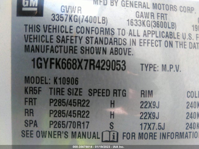 Cadillac ESCALADE ESV 2007 1GYFK668X7R429053 Image 10
