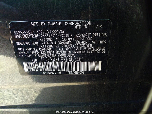 Subaru Forester Premium 2019 JF2SKAEC9KH463465 Image 9
