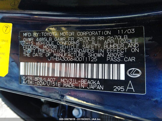Lexus ES 330 2004 JTHBA30G640011125 Image 10