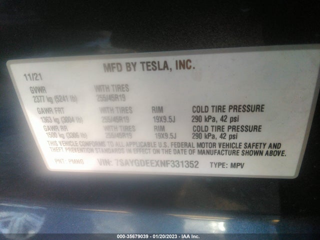 Tesla Model Y Long Range 2022 7SAYGDEEXNF331352 Image 9