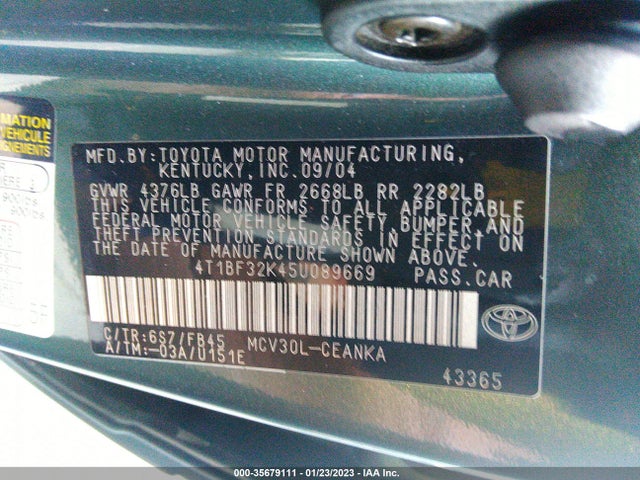 2005 TOYOTA CAMRY LE/XLE VIN: 4T1BF32K45U089669
