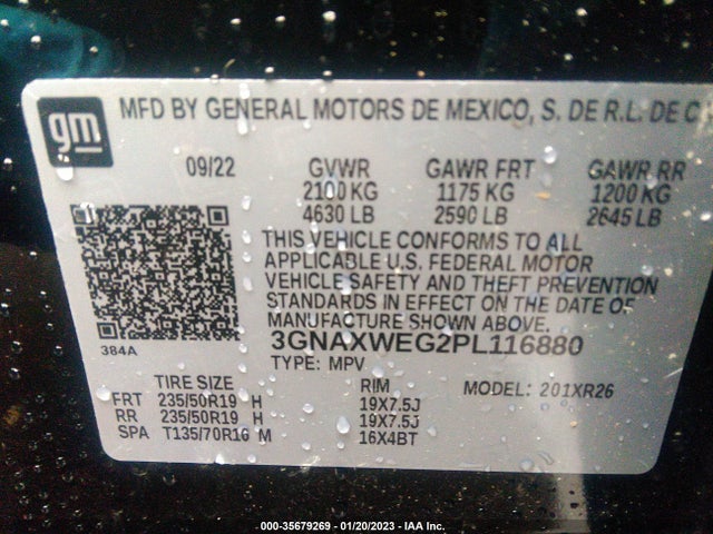 2023 Chevrolet Equinox, VIN: 3GNAXWEG2PL116880