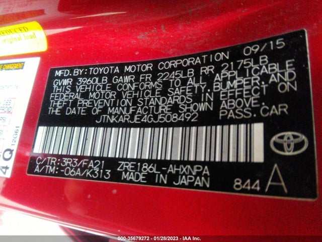 2016 Scion IM, VIN: JTNKARJE4GJ508492