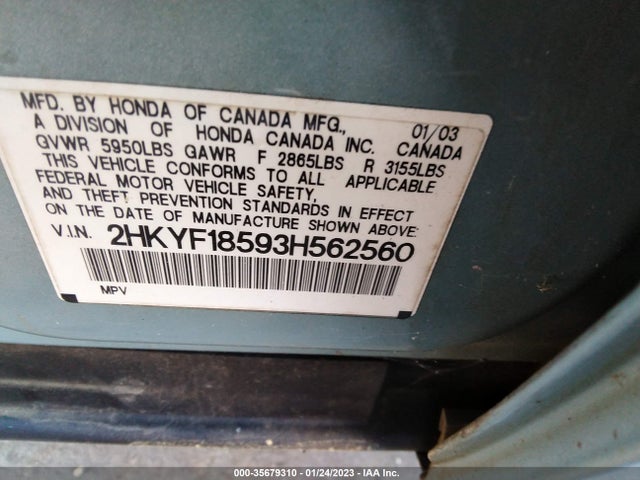 2003 HONDA PILOT EX VIN: 2HKYF18593H562560