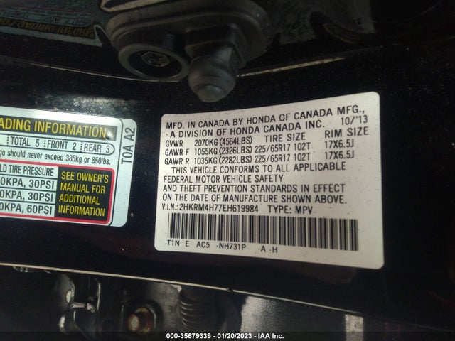 2014 HONDA CR-V EX-L VIN: 2HKRM4H77EH619984