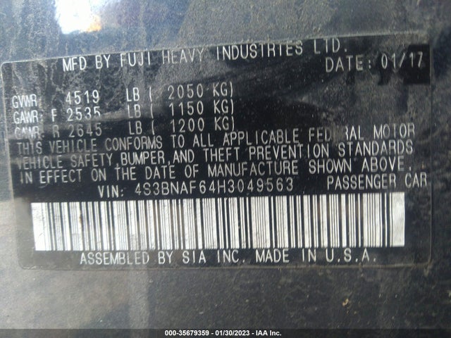 4S3BNAF64H3049563 Subaru Legacy Premium