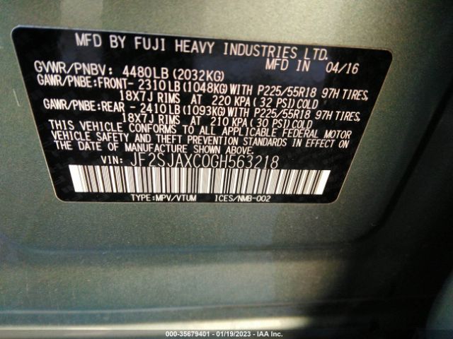 JF2SJAXC0GH563218 Subaru Forester 2.5i Touring