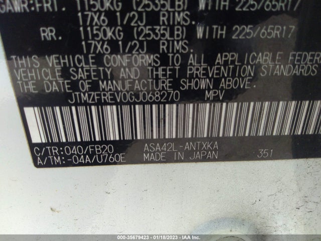 2016 TOYOTA RAV4 LE VIN: JTMZFREV0GJ068270