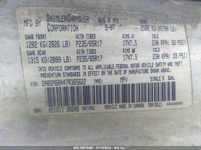 Chrysler Pacifica 2007 2A8GM68X47R365622 Image 10