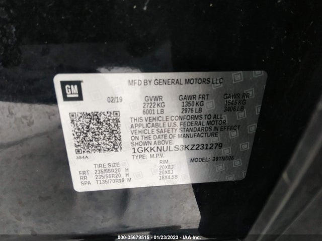 2019 GMC Acadia, VIN: 1GKKNULS3KZ231279