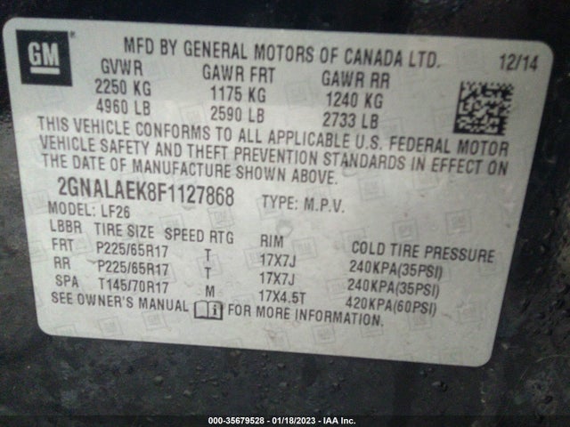 Chevrolet EQUINOX LS 2015 2GNALAEK8F1127868 Image 9