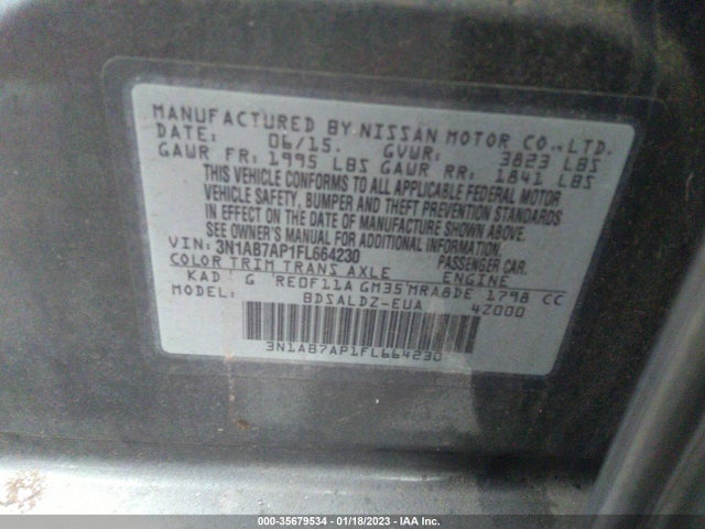 Nissan Sentra Sr/sl/s/sv/fe+ S 2015 3N1AB7AP1FL664230 Image 10