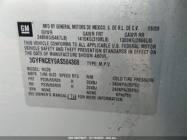 3GYFNCEY0AS504368 Cadillac Srx Premium Collection