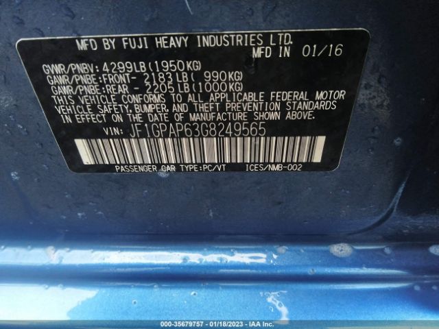 JF1GPAP63G8249565 Subaru Impreza Wagon 2.0i Sport Premium