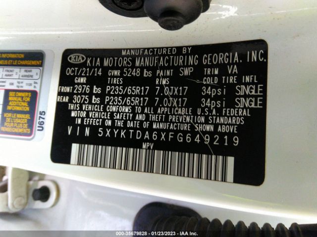 5XYKTDA6XFG649219 KIA SORENTO LX