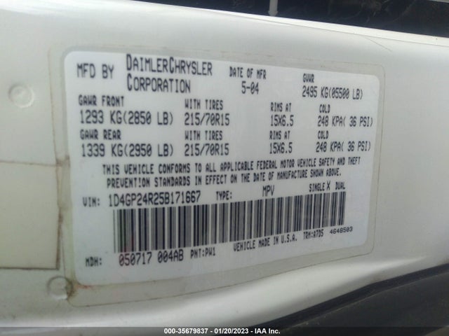 Dodge Grand Caravan Se 2005 1D4GP24R25B171667 Image 10
