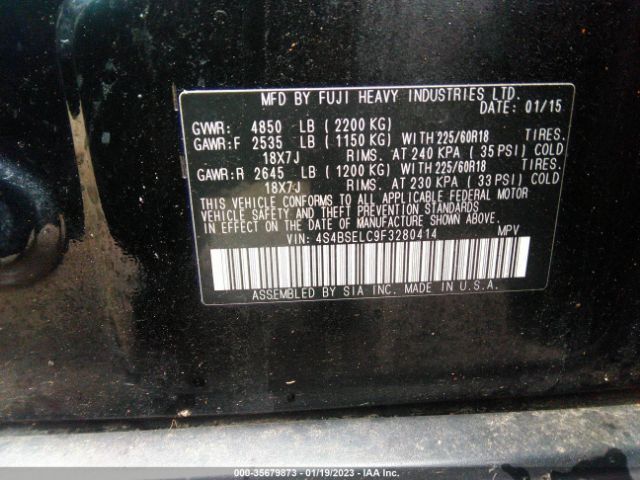 4S4BSELC9F3280414 Subaru Outback 3.6r Limited