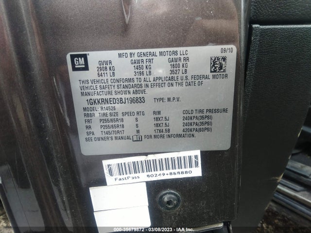 GMC ACADIA SL 2011 1GKKRNED3BJ196833 Image 10