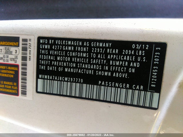 WVWBA7AJ8CW297770 Volkswagen Golf W/conv