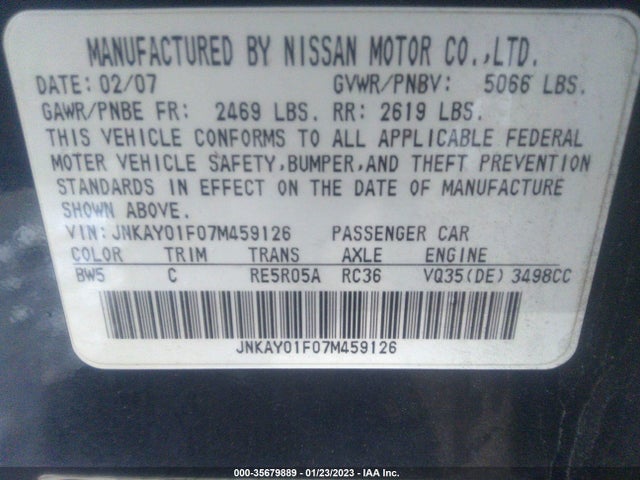 2007 INFINITI M35 X VIN: JNKAY01F07M459126