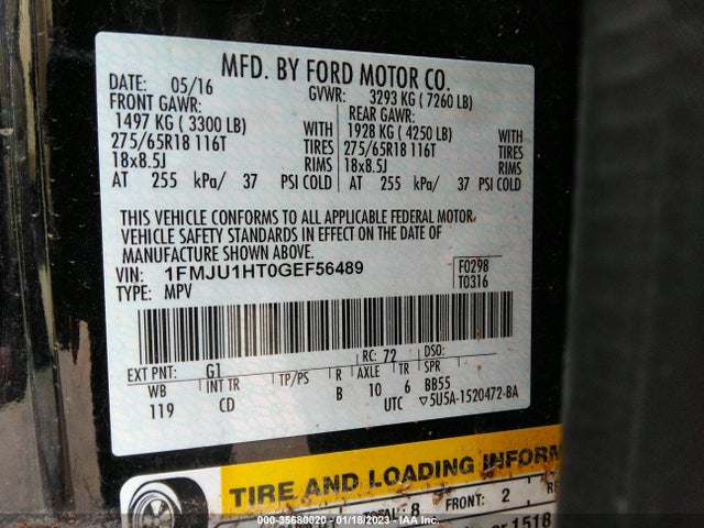 2016 Ford Expedition, VIN: 1FMJU1HT0GEF56489