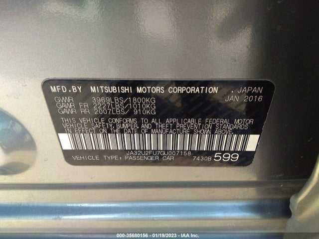 2016 Mitsubishi Lancer, VIN: JA32U2FU7GU007158
