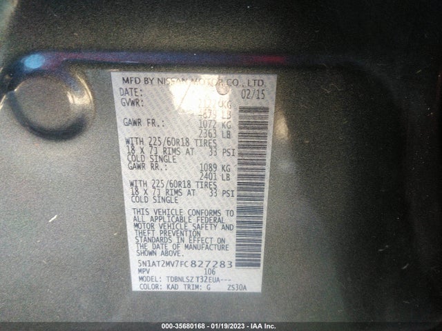 Nissan Rogue Sl 2015 5N1AT2MV7FC827283 Image 10