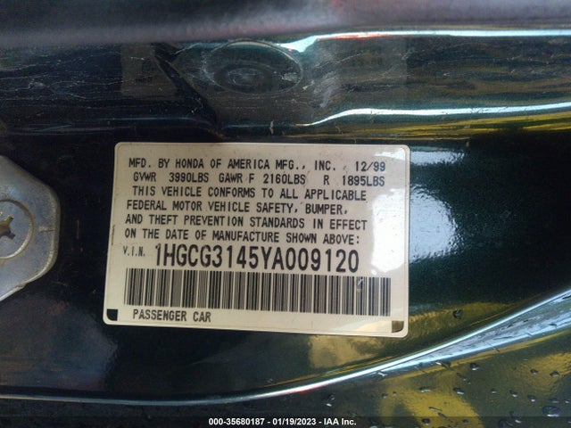 2000 HONDA ACCORD CPE LX VIN: 1HGCG3145YA009120