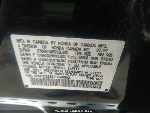 2HNYD28867H549893 Acura Mdx Sport/entertainment Pkg