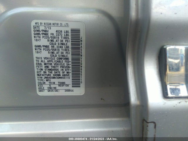 2013 NISSAN ROGUE SL VIN: JN8AS5MV2DW655110