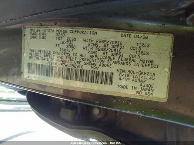 1998 TOYOTA 4RUNNER VIN: JT3GN87R7W0082910