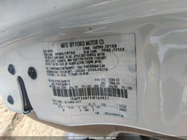 2005 FORD FOCUS S/SE/SES VIN: 1FAFP34N75W164921