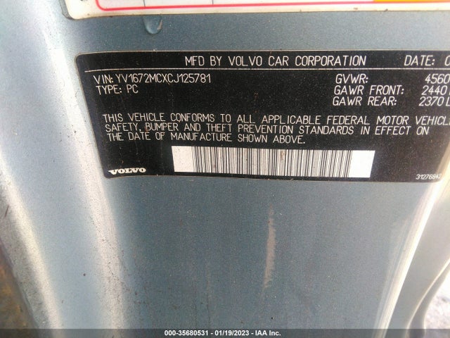2012 VOLVO C70 T5 VIN: YV1672MCXCJ125781
