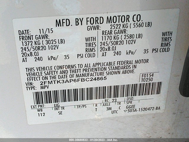 2015 Ford Edge, VIN: 2FMTK3AP6FBC24865